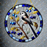 Blueberry Bird Suncatcher 8" Window Hanging Decor 2D Flat Acrylic Stained Glass