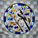 Blueberry Bird Suncatcher 8" Window Hanging Decor 2D Flat Acrylic Stained Glass
