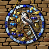 Blueberry Bird Suncatcher 8" Window Hanging Decor 2D Flat Acrylic Stained Glass