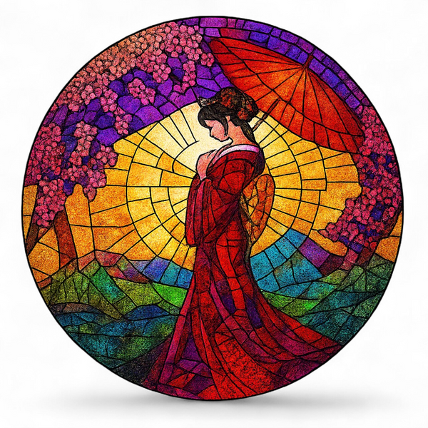 Geisha 8" Acrylic Window Suncatcher – Stained Glass Style Asian Art Decor