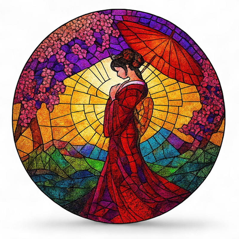 Geisha 8" Acrylic Window Suncatcher – Stained Glass Style Asian Art Decor