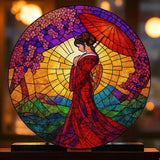 Geisha 8" Acrylic Window Suncatcher – Stained Glass Style Asian Art Decor