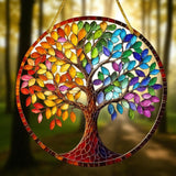8" Rainbow Tree of Life Suncatcher – 2D Flat Acrylic Window Hanging Decor