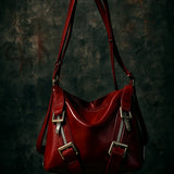 Red Retro Leather Shoulder Crossbody Tote Large Capacity Casual Bag Purse