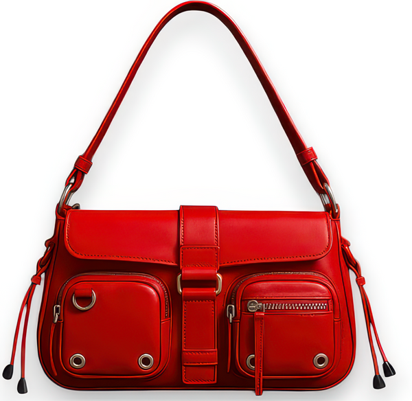 Women's Moto Baguette Bag Multi Pocket Lace-Up Shoulder Handbag Biker Purse NEW