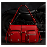 Women's Moto Baguette Bag Multi Pocket Lace-Up Shoulder Handbag Biker Purse NEW