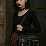 Women's Moto Baguette Bag Multi Pocket Lace-Up Shoulder Handbag Biker Purse NEW
