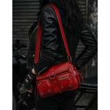Women's Moto Baguette Bag Multi Pocket Lace-Up Shoulder Handbag Biker Purse NEW