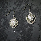 Sterling Silver Textured Heart Dangle Earrings Pebble Design Drop 1”