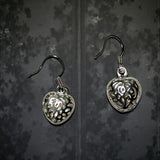 Sterling Silver Textured Heart Dangle Earrings Pebble Design Drop 1”