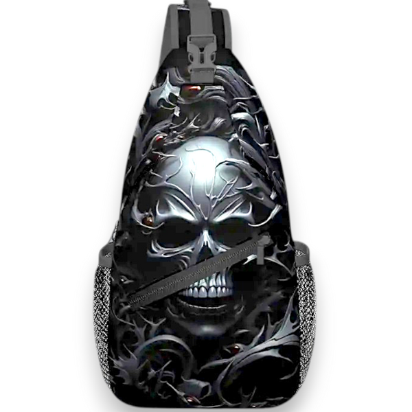 Black Gothic Skull Sling Bag 14.5" Crossbody Chest Pack for Men Women Punk Style