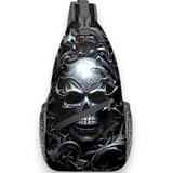 Black Gothic Skull Sling Bag 14.5" Crossbody Chest Pack for Men Women Punk Style