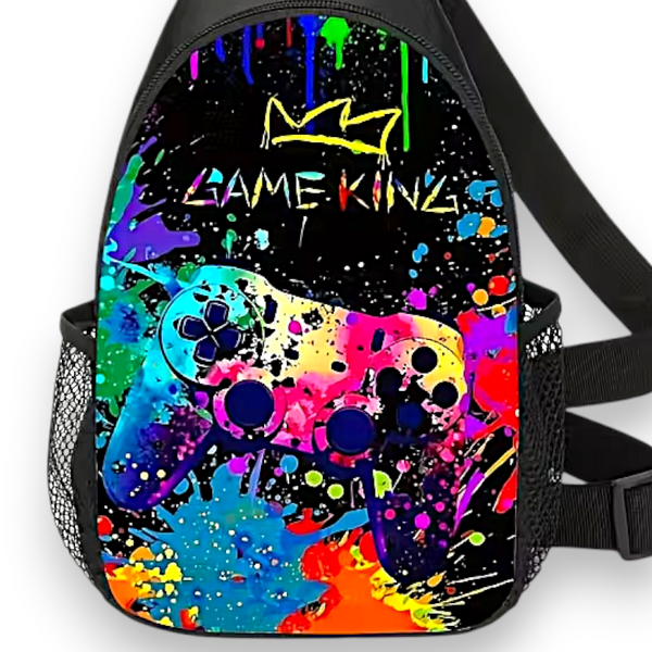 Game King Sling Bag 12.5 Inch Crossbody Chest Backpack Gaming Design Multicolor