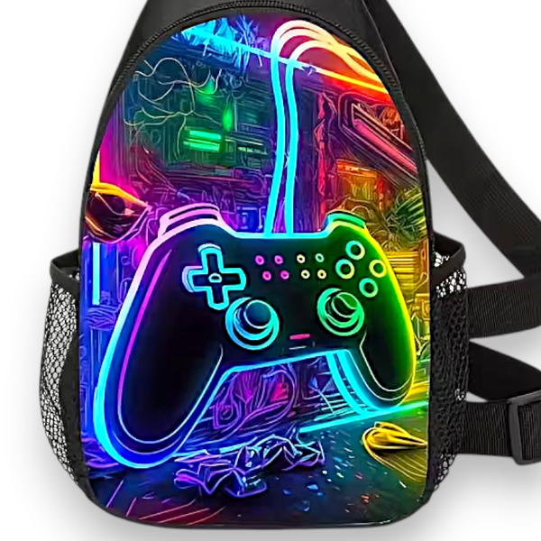 Neon Gaming Sling Bag 12.5 Inch Crossbody Chest Backpack with Controller Design