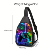 Neon Gaming Sling Bag 12.5 Inch Crossbody Chest Backpack with Controller Design