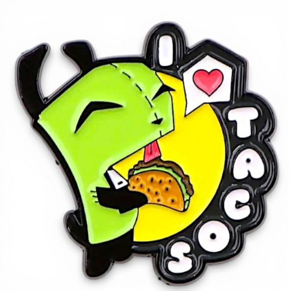 "I Love Tacos Enamel Pin – Cute Green Alien Taco Lover Lapel Pin for Foodies"