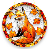 Fox Maple Leaf Faux Stained Glass 8 Inch Suncatcher Acrylic Window Panel