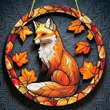 Fox Maple Leaf Faux Stained Glass 8 Inch Suncatcher Acrylic Window Panel