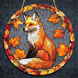 Fox Maple Leaf Faux Stained Glass 8 Inch Suncatcher Acrylic Window Panel