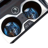 Blue Eyes Wolf Car Coasters 2pc Glowing Animal Cup Holder Insert