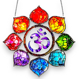 Chakra Om Faux Stained Glass Suncatcher | Rainbow Lotus Window Decor
