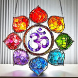 Chakra Om Faux Stained Glass Suncatcher | Rainbow Lotus Window Decor