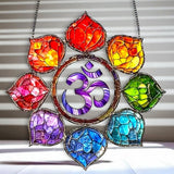 Chakra Om Faux Stained Glass Suncatcher | Rainbow Lotus Window Decor