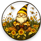 Bee Gnome Sunflower 8" Acrylic Suncatcher – Faux Stained Glass Window Hanging