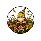 Bee Gnome Sunflower 8" Acrylic Suncatcher – Faux Stained Glass Window Hanging