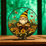 Bee Gnome Sunflower 8" Acrylic Suncatcher – Faux Stained Glass Window Hanging