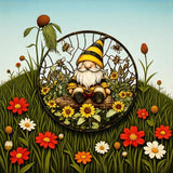 Bee Gnome Sunflower 8" Acrylic Suncatcher – Faux Stained Glass Window Hanging
