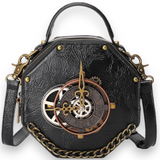 Steampunk Clock Gear Black Crossbody Bag – Gothic Punk Shoulder Handbag