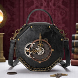 Steampunk Clock Gear Black Crossbody Bag – Gothic Punk Shoulder Handbag