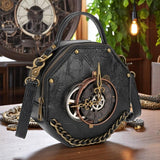 Steampunk Clock Gear Black Crossbody Bag – Gothic Punk Shoulder Handbag