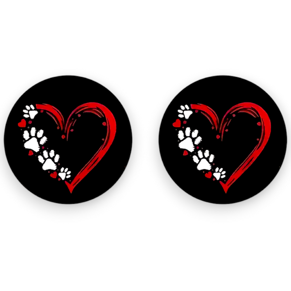 Dog Paw Heart Car Coasters 2pc Pet Lover Cup Holder Insert Universal
