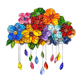 Rainbow Flower Cloud Suncatcher – 8" Faux Stained Glass Window Hanging Decor