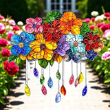 Rainbow Flower Cloud Suncatcher – 8" Faux Stained Glass Window Hanging Decor
