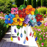 Rainbow Flower Cloud Suncatcher – 8" Faux Stained Glass Window Hanging Decor
