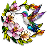 Faux Stained Glass Acrylic Art – 8" Hummingbird & Floral Window Panel