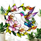 Faux Stained Glass Acrylic Art – 8" Hummingbird & Floral Window Panel