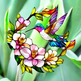 Faux Stained Glass Acrylic Art – 8" Hummingbird & Floral Window Panel