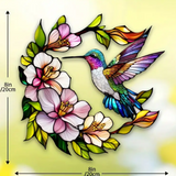 Faux Stained Glass Acrylic Art – 8" Hummingbird & Floral Window Panel