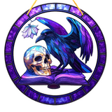 Gothic Raven & Skull Suncatcher 8" Purple Stained Glass Style Window Hanging