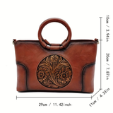 Vintage Embossed Floral Tote Bag Women's Faux Leather Gradient Handbag Purse