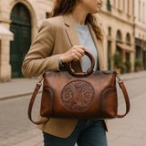Vintage Embossed Floral Tote Bag Women's Faux Leather Gradient Handbag Purse