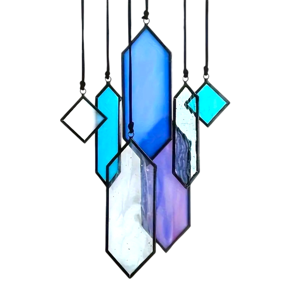 7pc Blue Stained Glass Sun Catcher Modern Window Garden Decor Gift