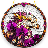 Purple Orchid Phoenix Suncatcher – Faux Stained Glass Window Hanging 8"