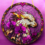 Purple Orchid Phoenix Suncatcher – Faux Stained Glass Window Hanging 8"