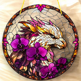 Purple Orchid Phoenix Suncatcher – Faux Stained Glass Window Hanging 8"