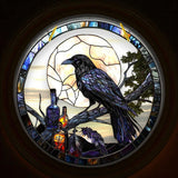 Gothic Raven Sun Catcher Round Acrylic Window Hanging Moon Crow Home Decor